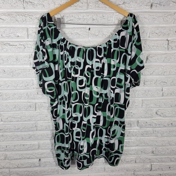Worthington Womens Top 2X Plus Tunic Dolman Sleeve Green Geometric GEO170E - Picture 5 of 9